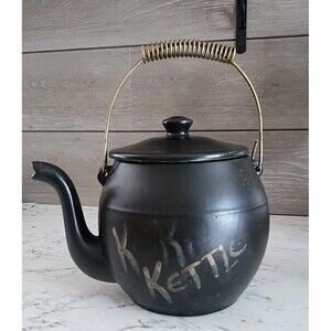 Vintage McCoy Cookie Jar 1960s Kookie Kettle Black Tea Pot Jar USA Pottery